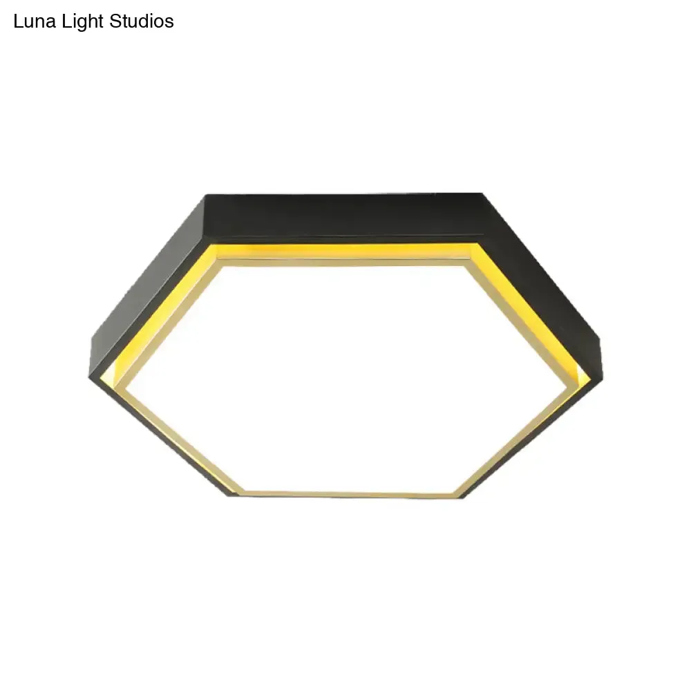 Nordic Hexagon Flushmount Metal LED Ceiling Light - Black/Green/Grey/White, 16"/19.5" Wide, Frosted Acrylic Shade