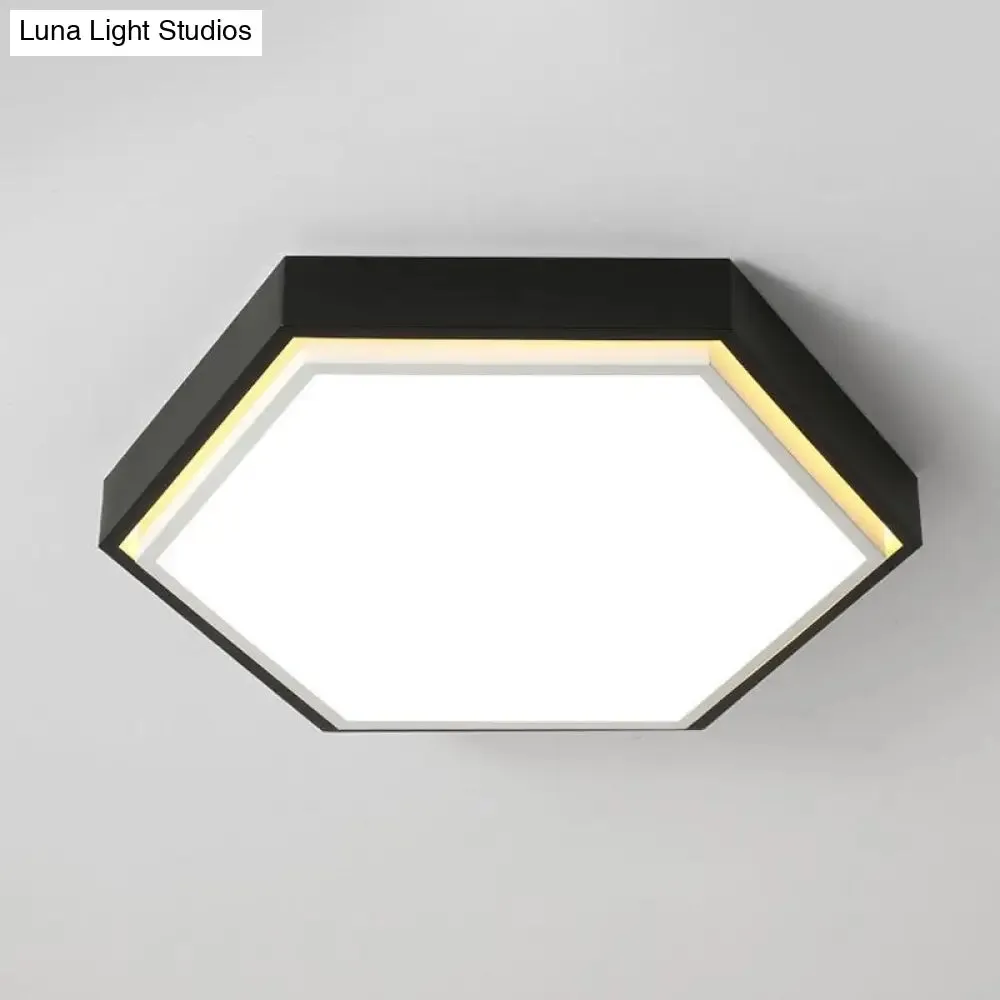 Nordic Hexagon Flushmount Metal LED Ceiling Light - Black/Green/Grey/White, 16"/19.5" Wide, Frosted Acrylic Shade