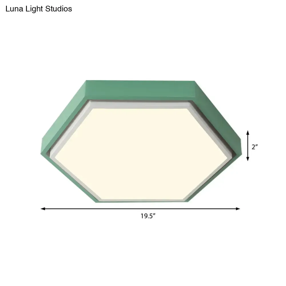 Nordic Hexagon Flushmount Metal LED Ceiling Light - Black/Green/Grey/White, 16"/19.5" Wide, Frosted Acrylic Shade