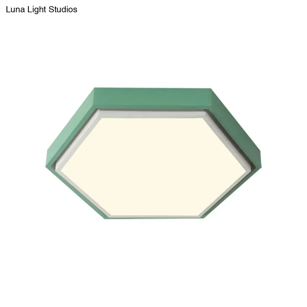 Nordic Hexagon Flushmount Metal LED Ceiling Light - Black/Green/Grey/White, 16"/19.5" Wide, Frosted Acrylic Shade