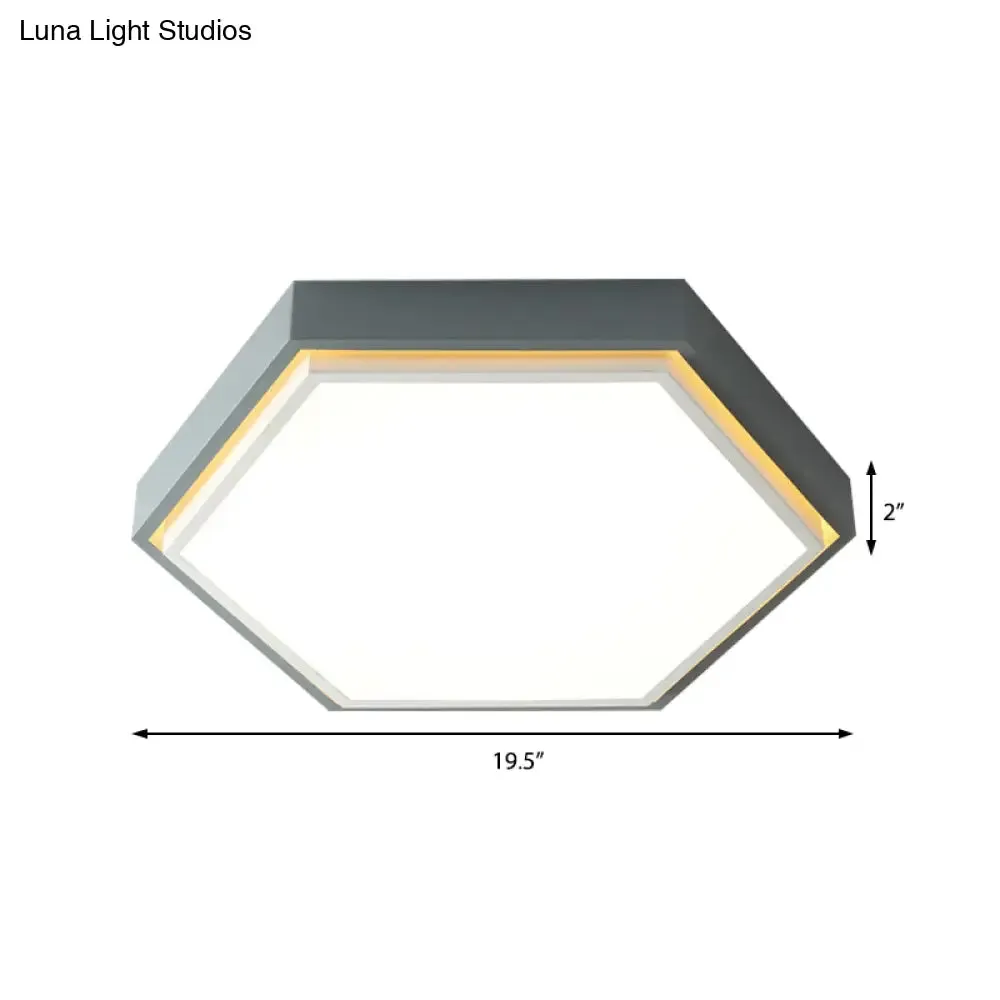 Nordic Hexagon Flushmount Metal LED Ceiling Light - Black/Green/Grey/White, 16"/19.5" Wide, Frosted Acrylic Shade
