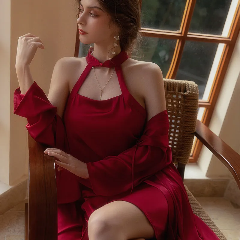 Open Back Satin Nightgown Bridal Wedding Nightdress