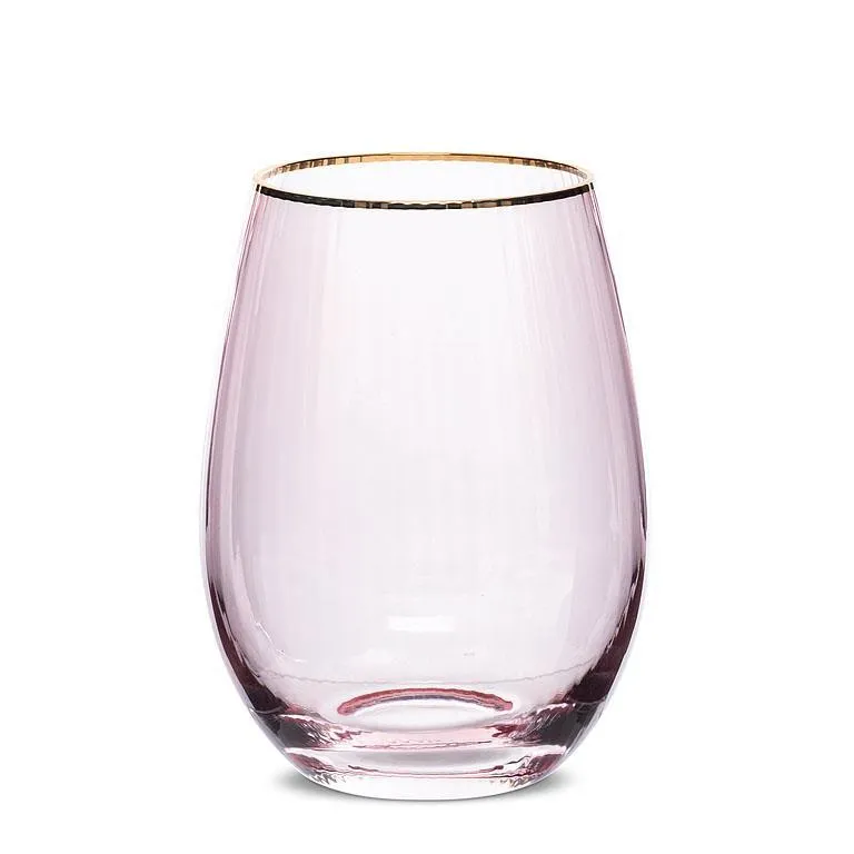 Optic Stemless Wine Glass with Gold Rim