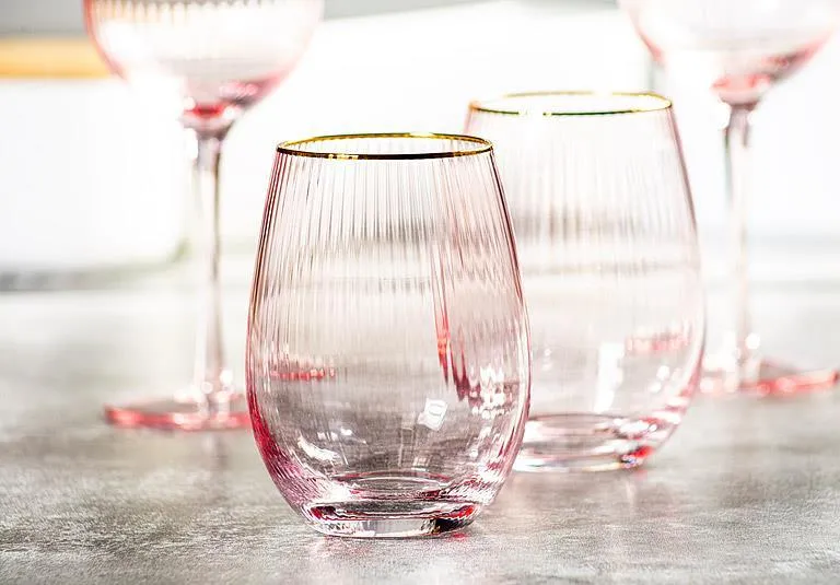 Optic Stemless Wine Glass with Gold Rim