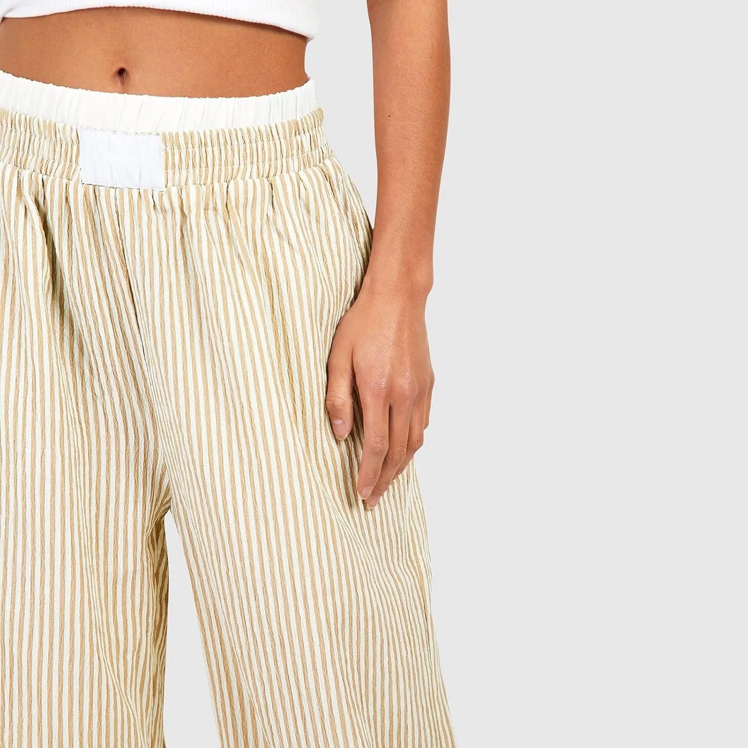 Owl's-Yard Women Y2K Stripe Print Pants Elastic Waist Dreawstring Wide Leg Trousers Striped Casual Lounge Pants with Pockets