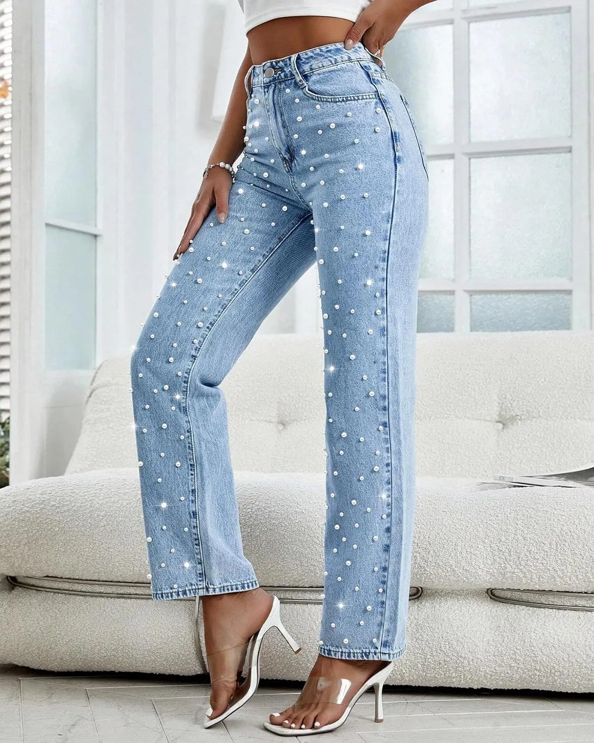 Pearl Jeans for Women Straight Leg High Waist Stretch Flare Bootcut Denim Pants