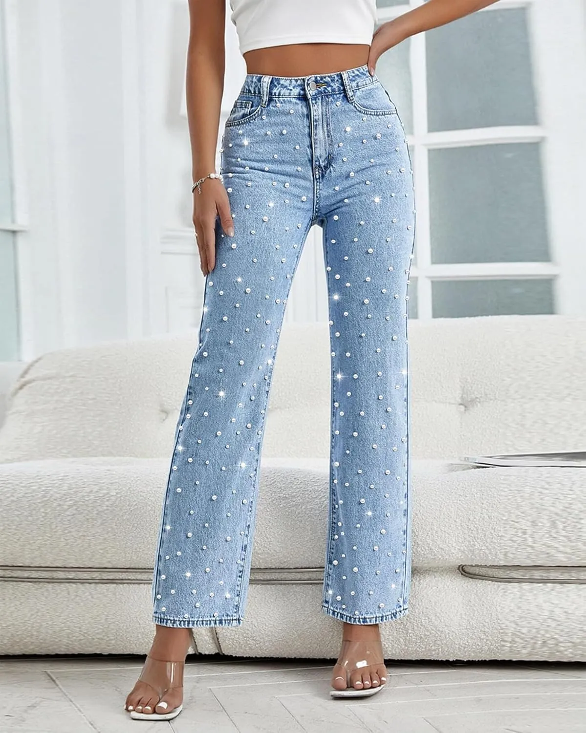Pearl Jeans for Women Straight Leg High Waist Stretch Flare Bootcut Denim Pants