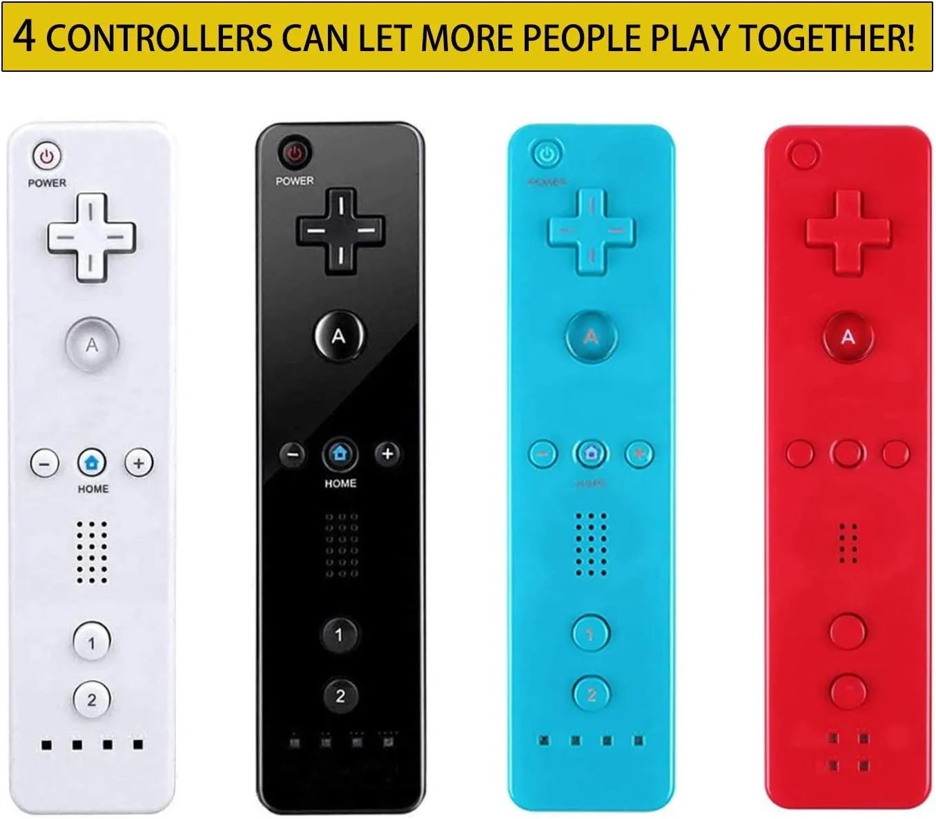 PGYFDAL 4 Packs Classic Remote Controller Compatible for Wii Wii U Console, Gamepad with Soft Silicone Sleeve and Wrist Strap (Black White Red Blue)