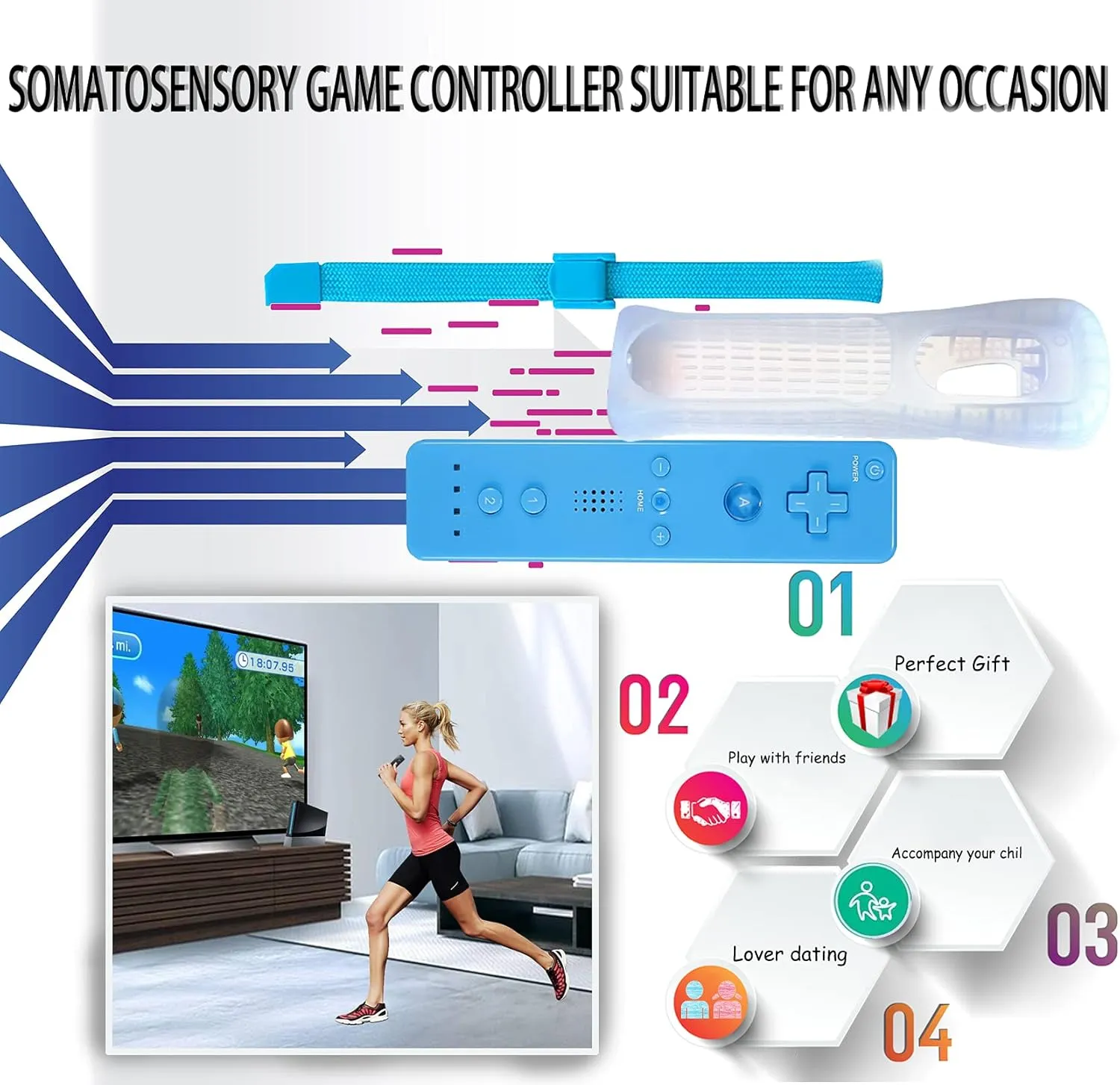 PGYFDAL 4 Packs Classic Remote Controller Compatible for Wii Wii U Console, Gamepad with Soft Silicone Sleeve and Wrist Strap (Black White Red Blue)