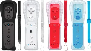 PGYFDAL 4 Packs Classic Remote Controller Compatible for Wii Wii U Console, Gamepad with Soft Silicone Sleeve and Wrist Strap (Black White Red Blue)