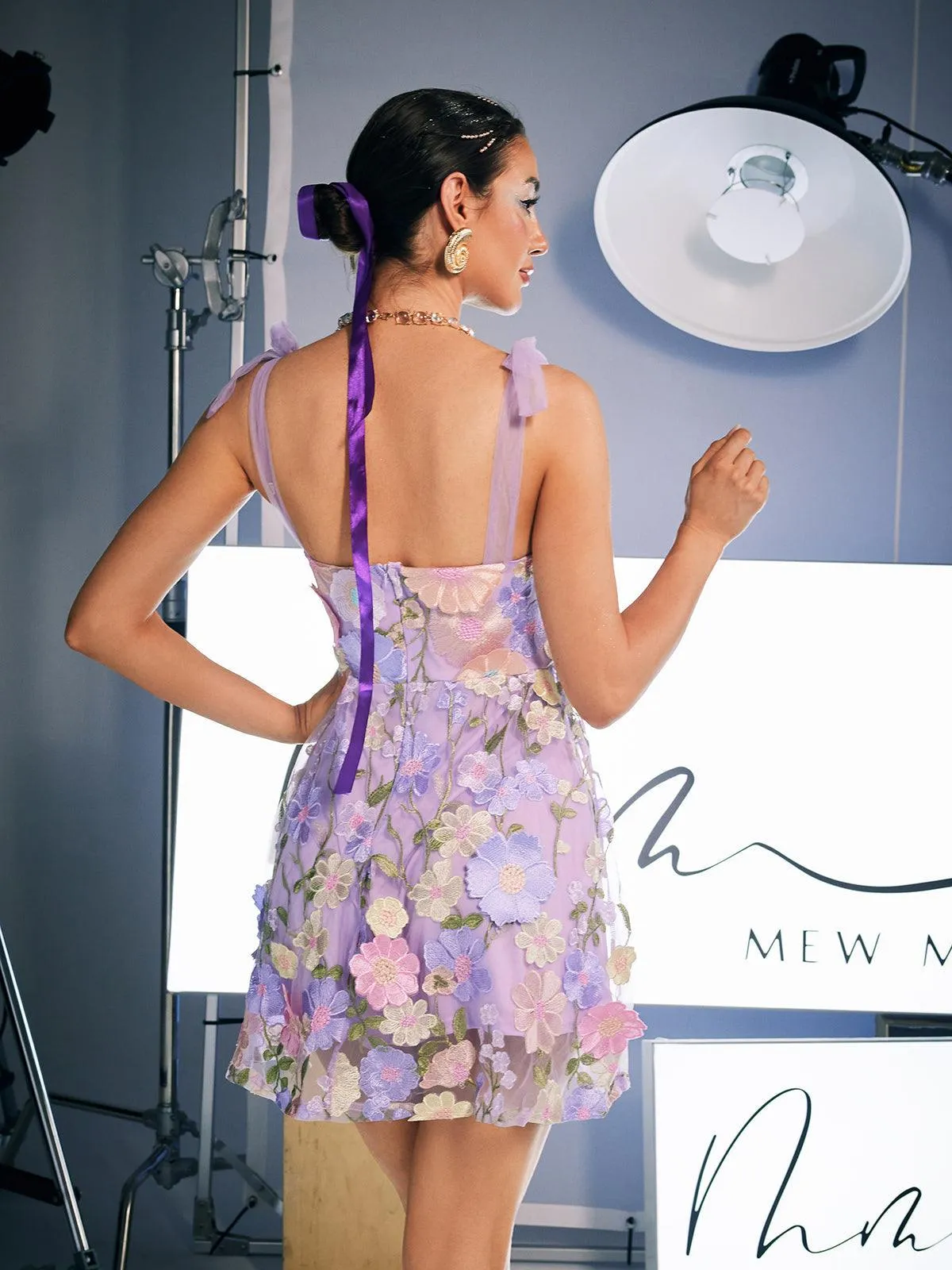 Philip Lace Up Embroidered Mini Dress
