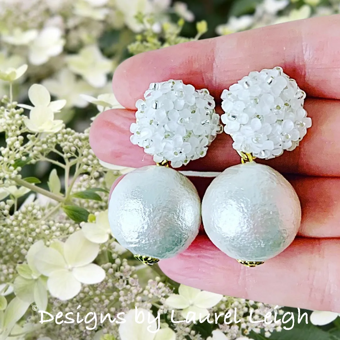 Rhinestone Hydrangea Blossom Pearl Drop Earrings