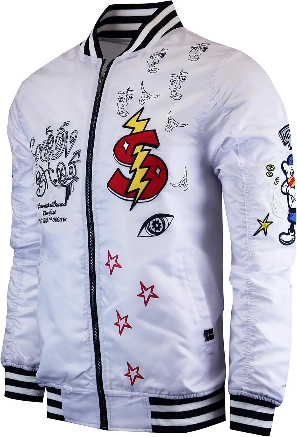 SCREENSHOT Hip-Hop Urban NYC Fashion Bomber Jacket - Modern Outdoor Lightweight Streetwear Graffiti Print Zip Up Top