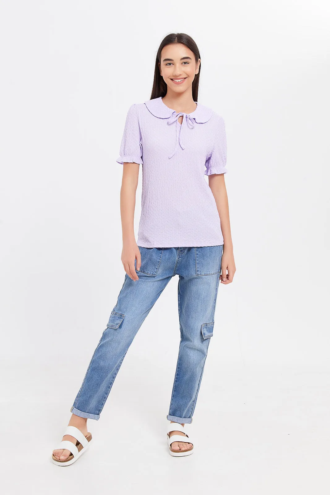 Senior Girls Lilac Peter Pan Textured Top