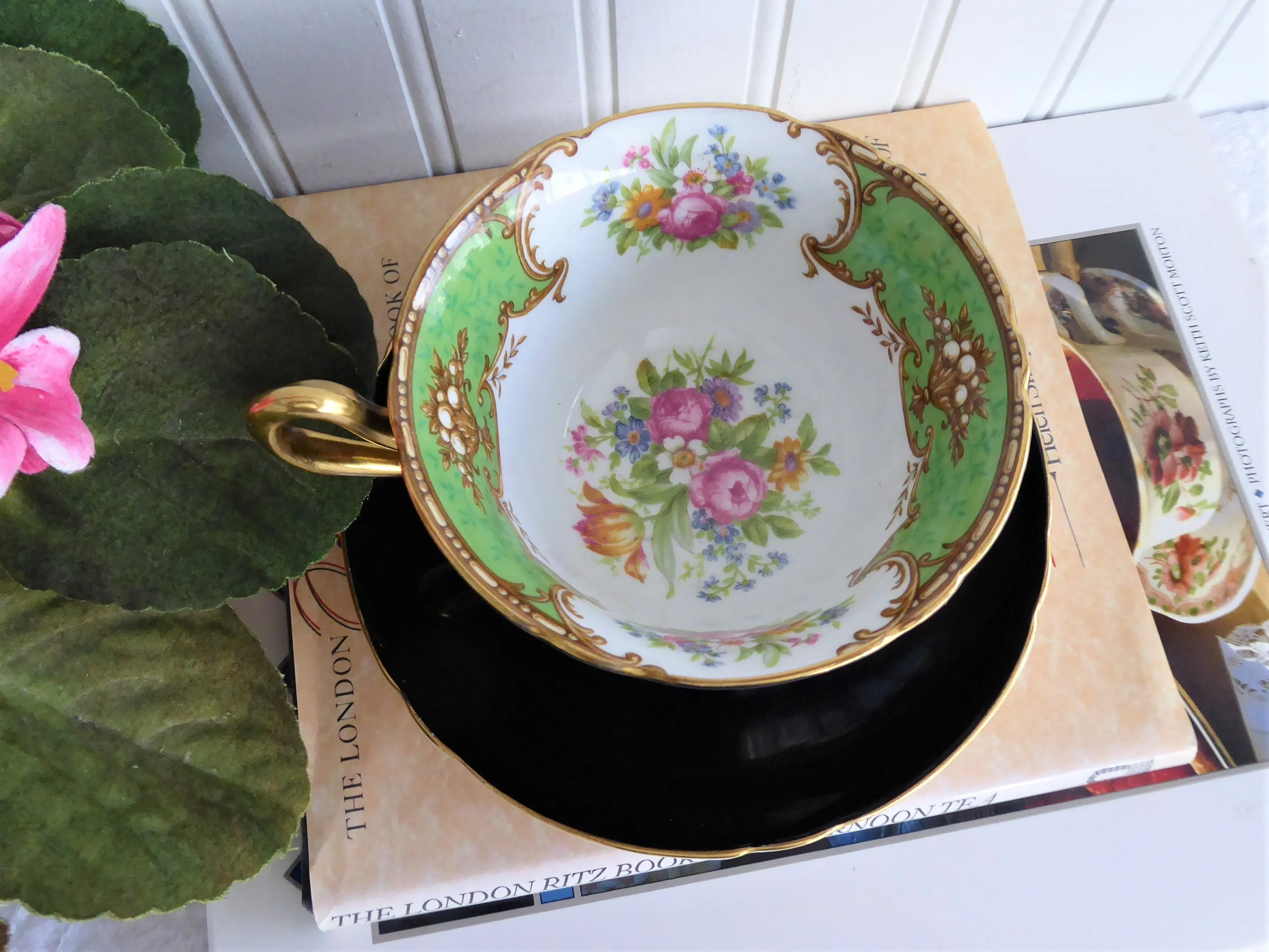 Shelley Black Teacup Duchess Green Cup and Saucer Shelley England Gainsborough 1950s