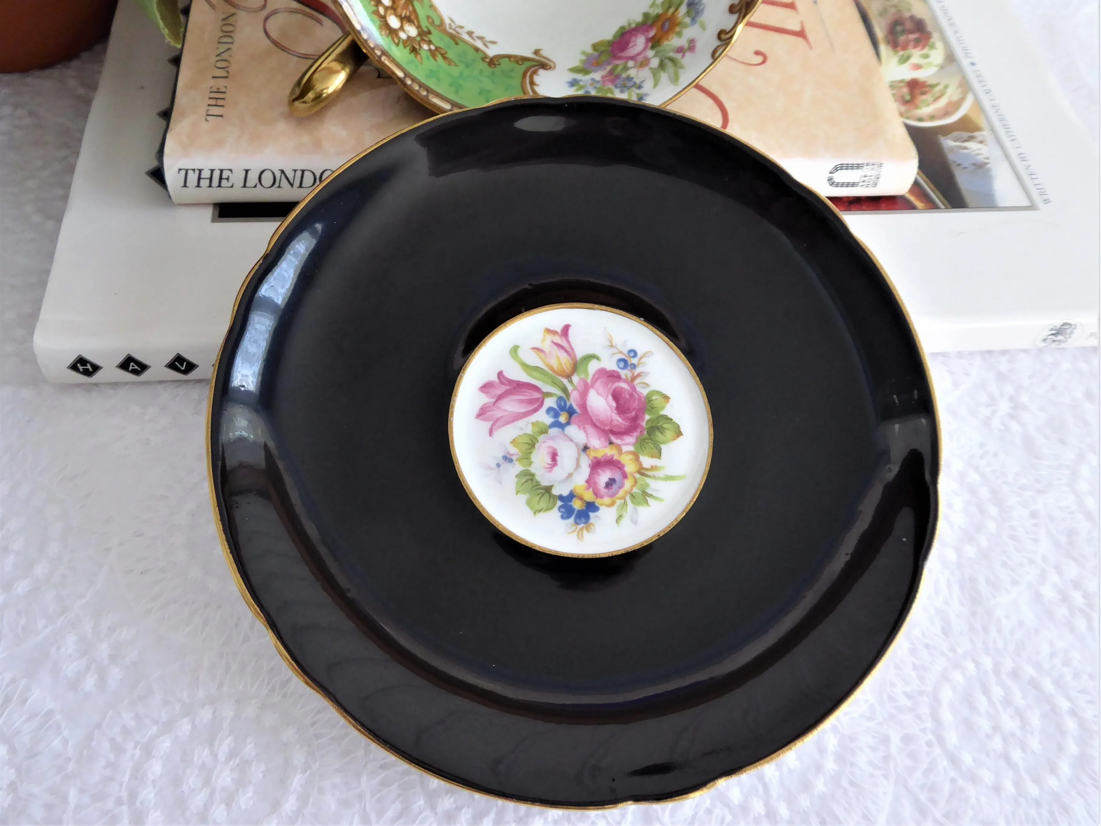 Shelley Black Teacup Duchess Green Cup and Saucer Shelley England Gainsborough 1950s