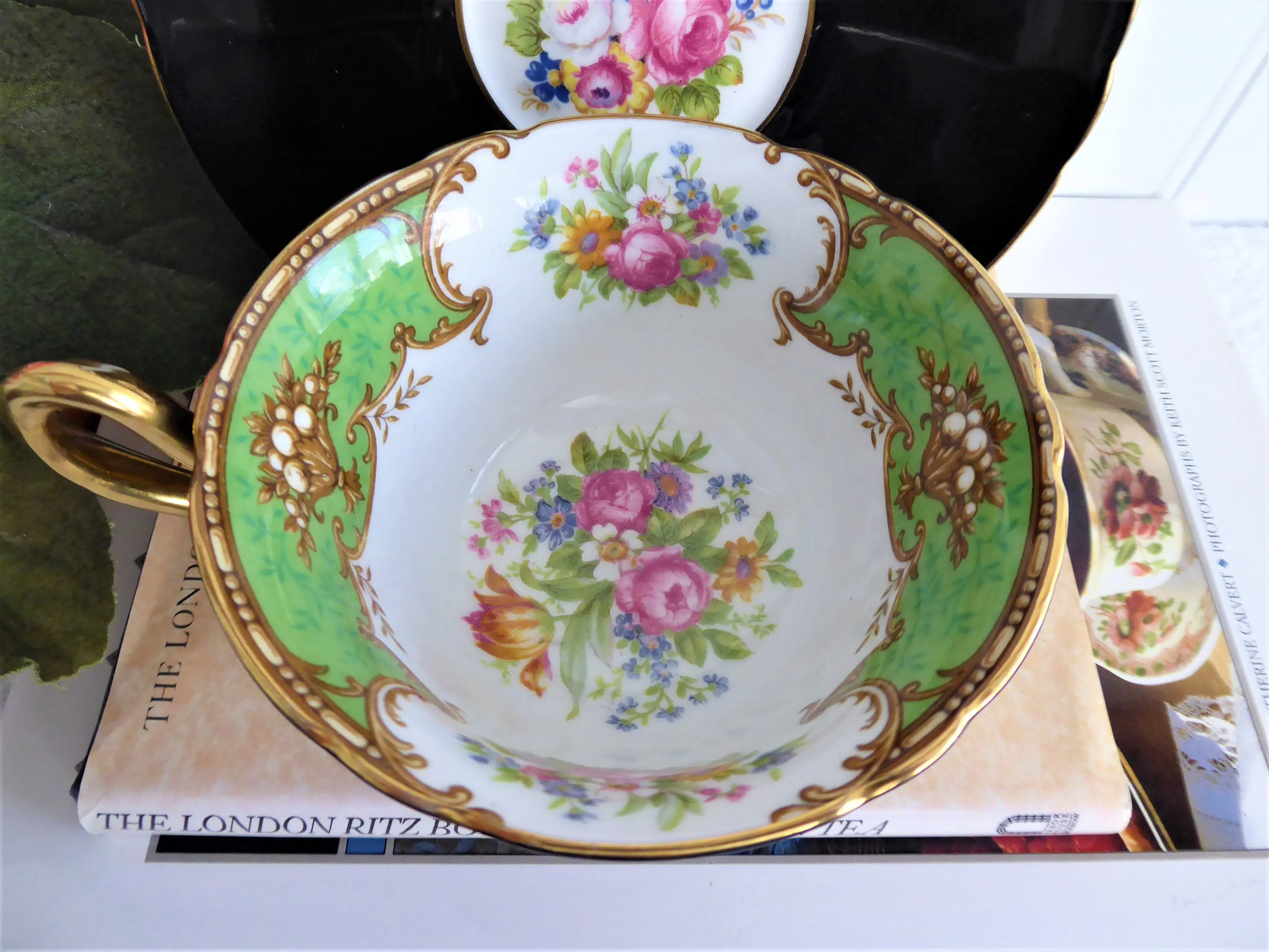 Shelley Black Teacup Duchess Green Cup and Saucer Shelley England Gainsborough 1950s