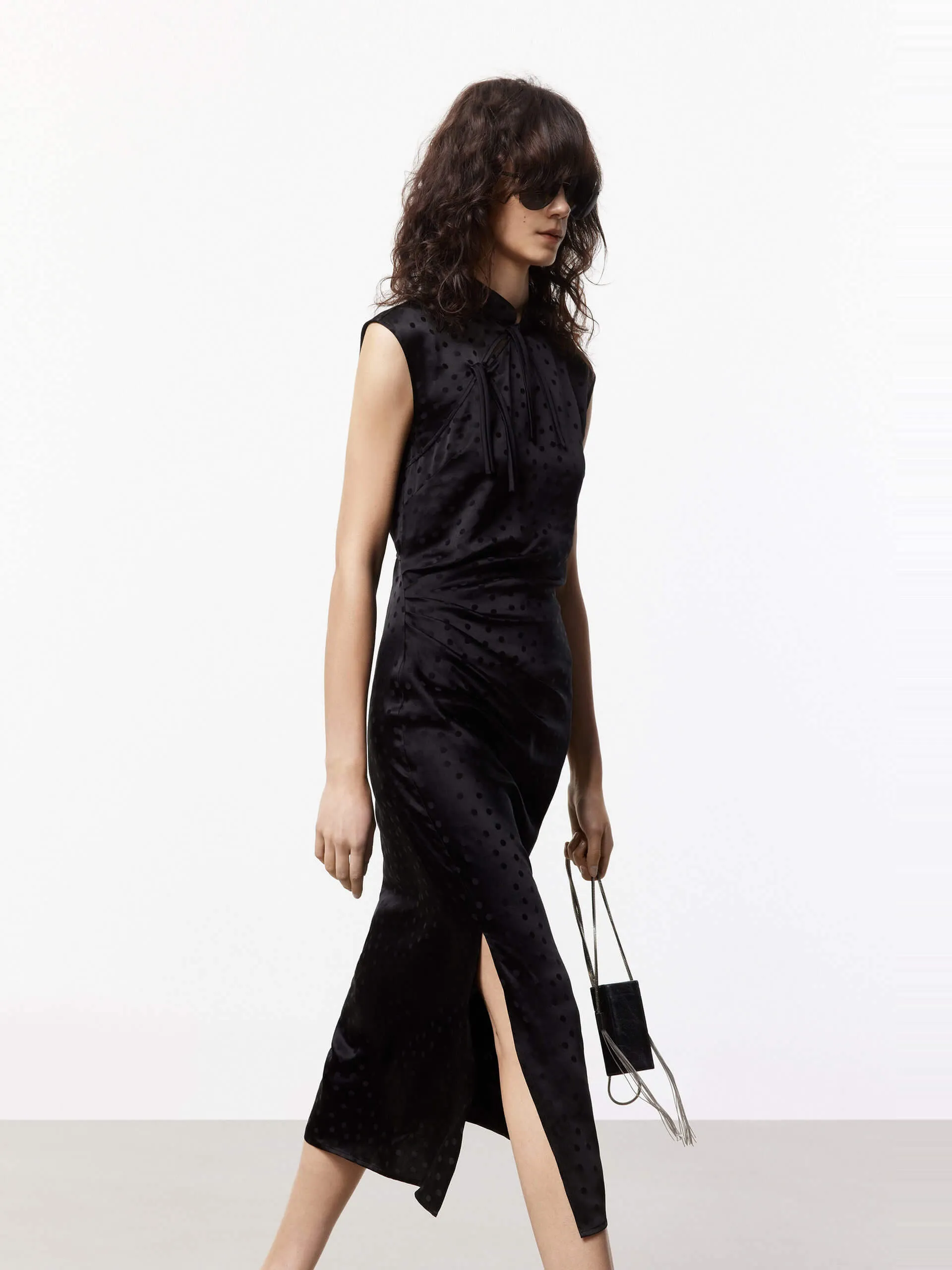 Silk Blend Pleated Dress