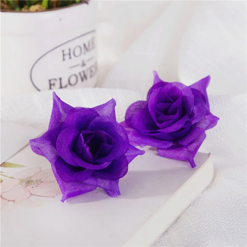 Silk Rose Heads Small Artificial Flowers 100PCS