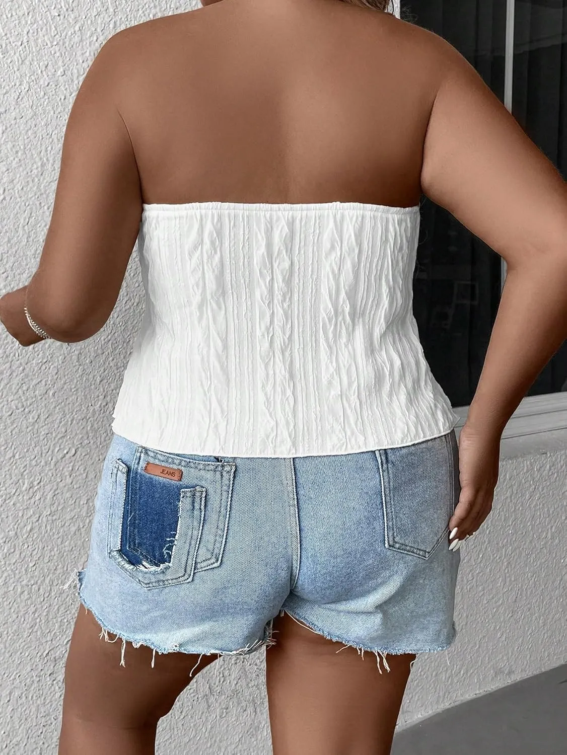 SOLY HUX Women's Plus Size Twist Front Tube Top Strapless Going Out Bandeau Tops