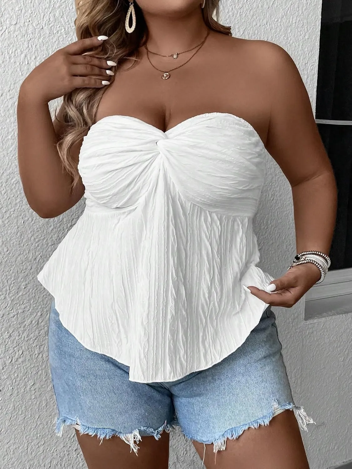 SOLY HUX Women's Plus Size Twist Front Tube Top Strapless Going Out Bandeau Tops