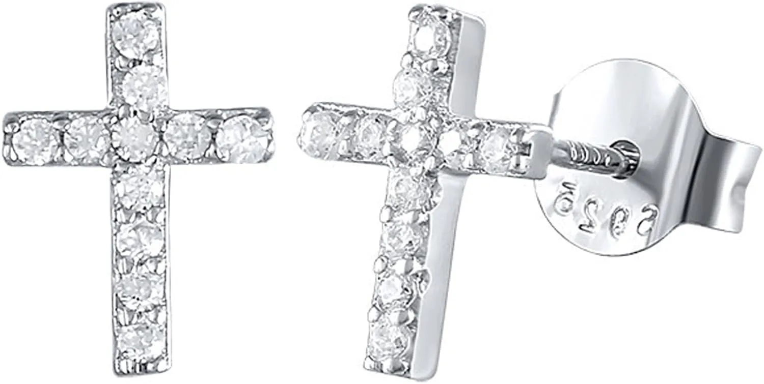 Sterling Silver Cross Earrings for Women Tiny Cross Stud Earrings for Men Gold Cross Earrings Stud Diamond Cross Earrings for Women