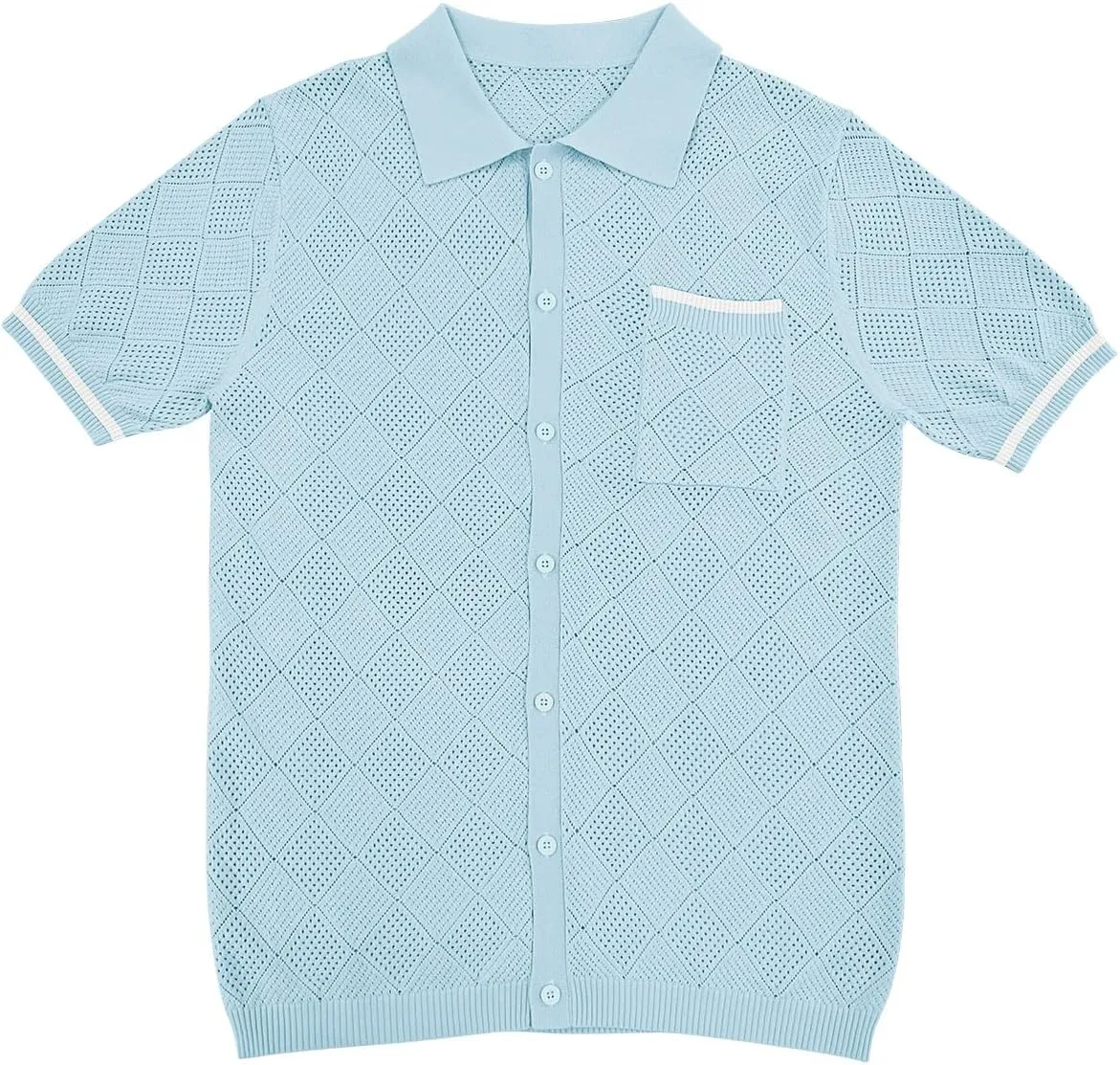 SuperPrity Men's Polo Shirt Vintage Knit Short Sleeve Shirts Button Down Beach Shirts Textured Golf Shirts with Pocket