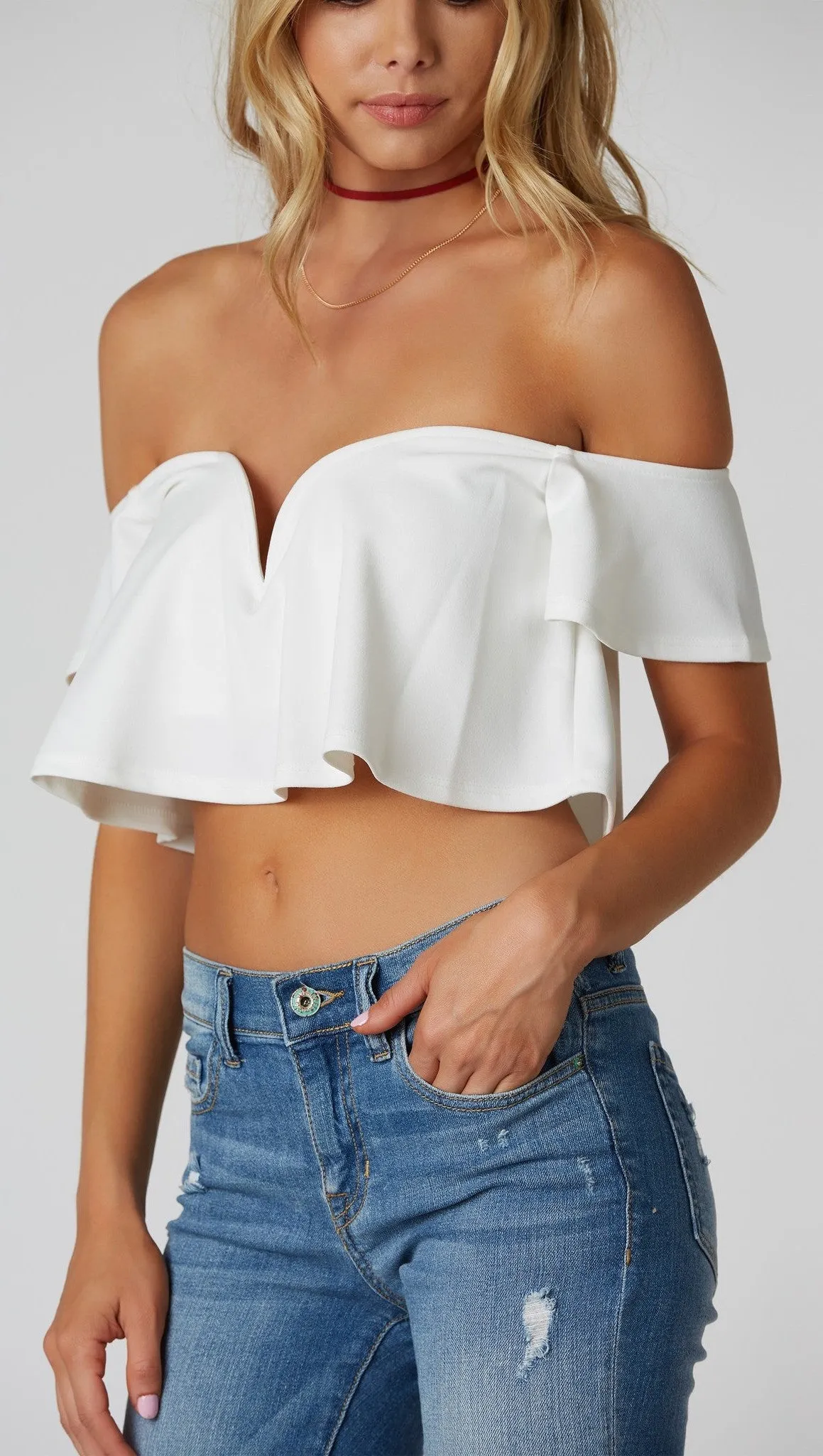 Sweetheart Flutter Crop White