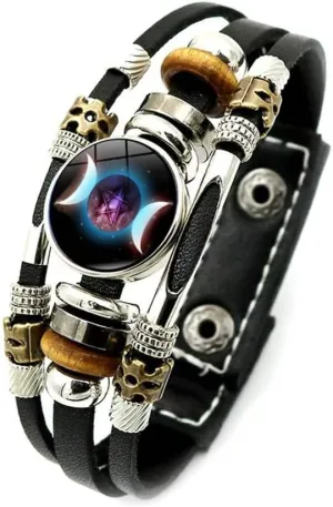 Triple Moon Goddess Braided Rope Bracelet - Adjustable Multi layer Leather Cords Beaded Bracelet for Men and Women