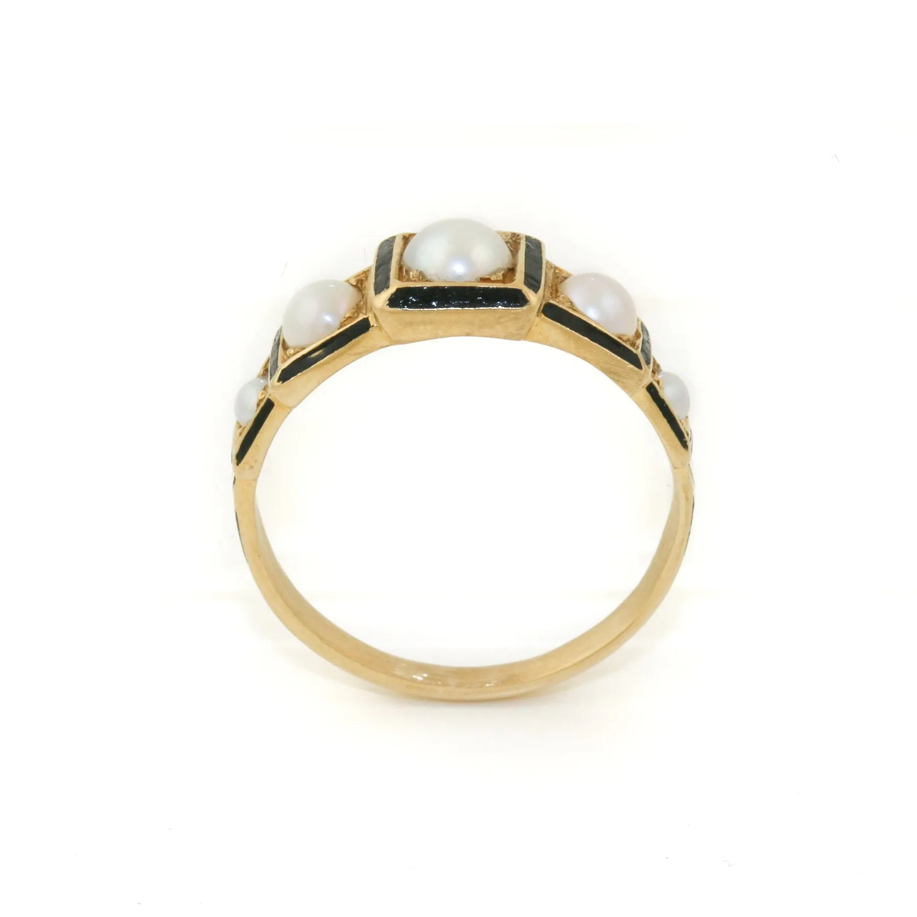 Victorian 18k Gold x Pearl & Enamel Mourning Quinet