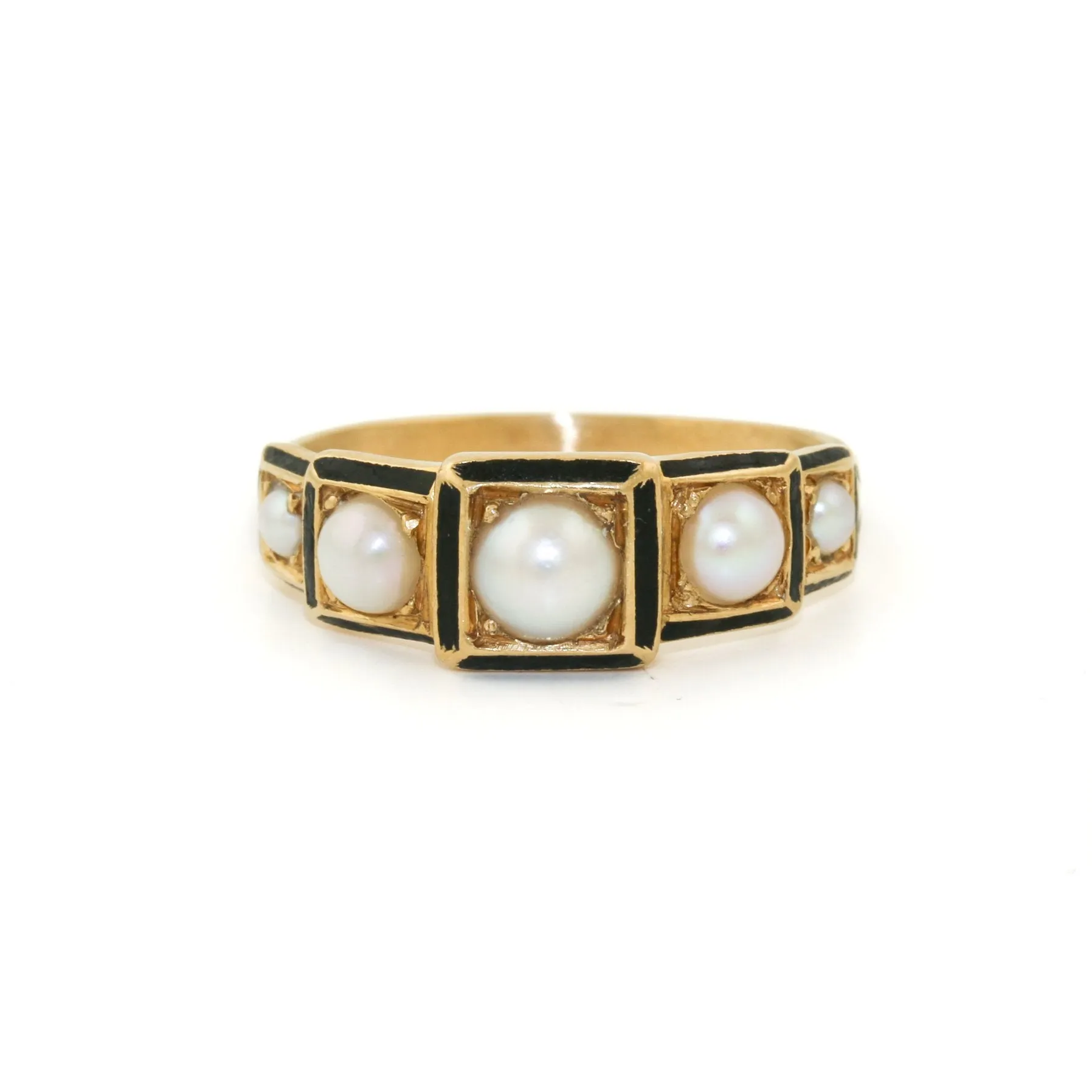 Victorian 18k Gold x Pearl & Enamel Mourning Quinet