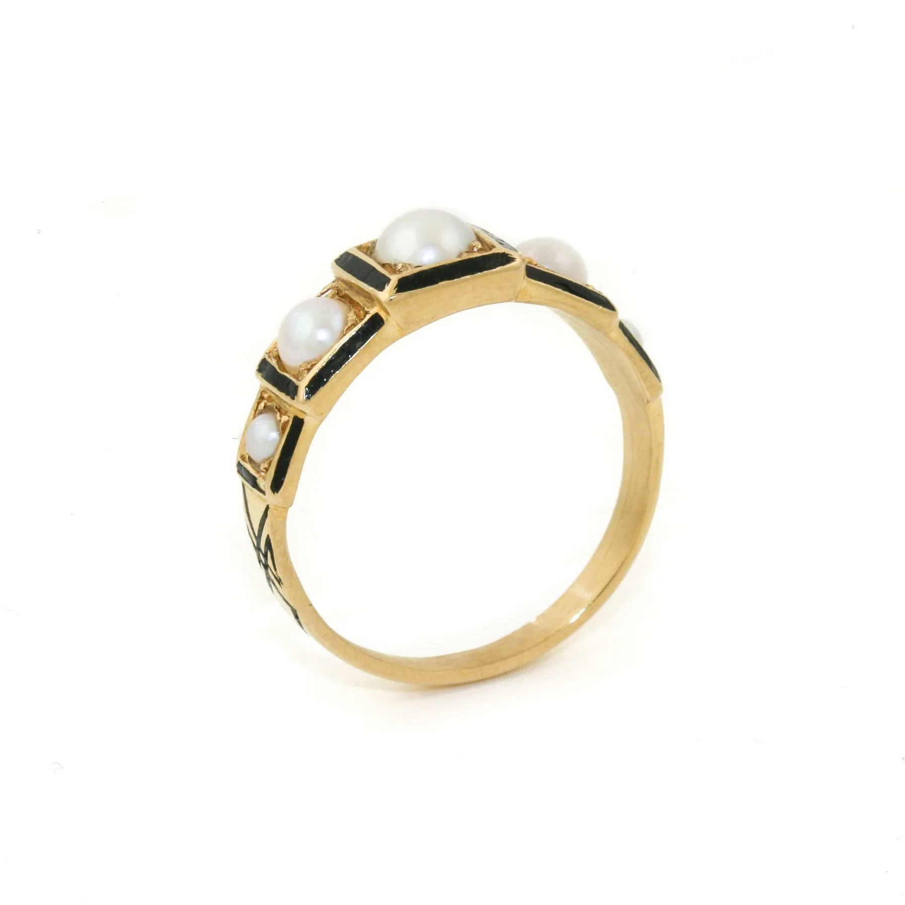 Victorian 18k Gold x Pearl & Enamel Mourning Quinet