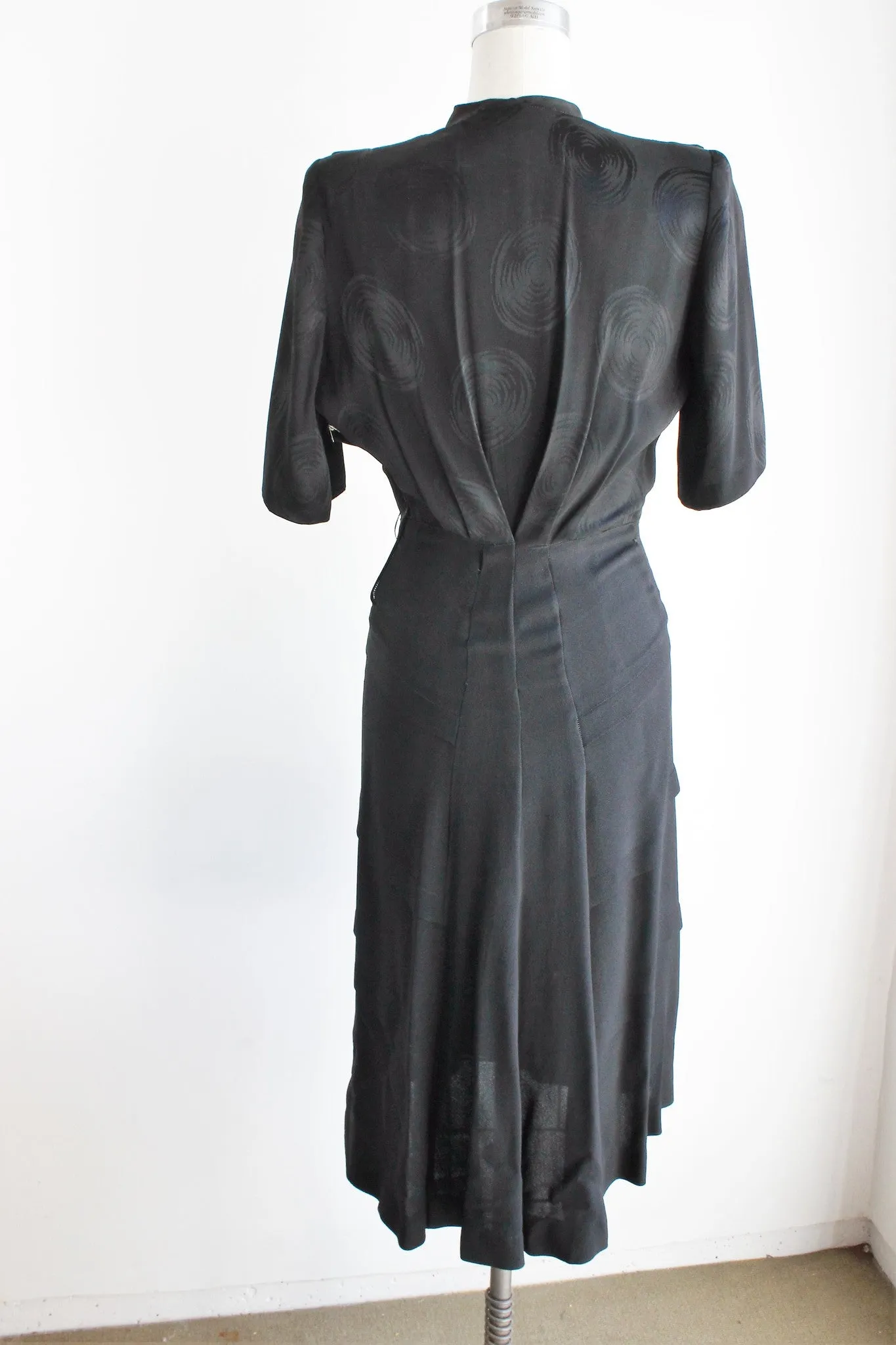 Vintage 1940s Black Rayon Dress With Shoulder Pads