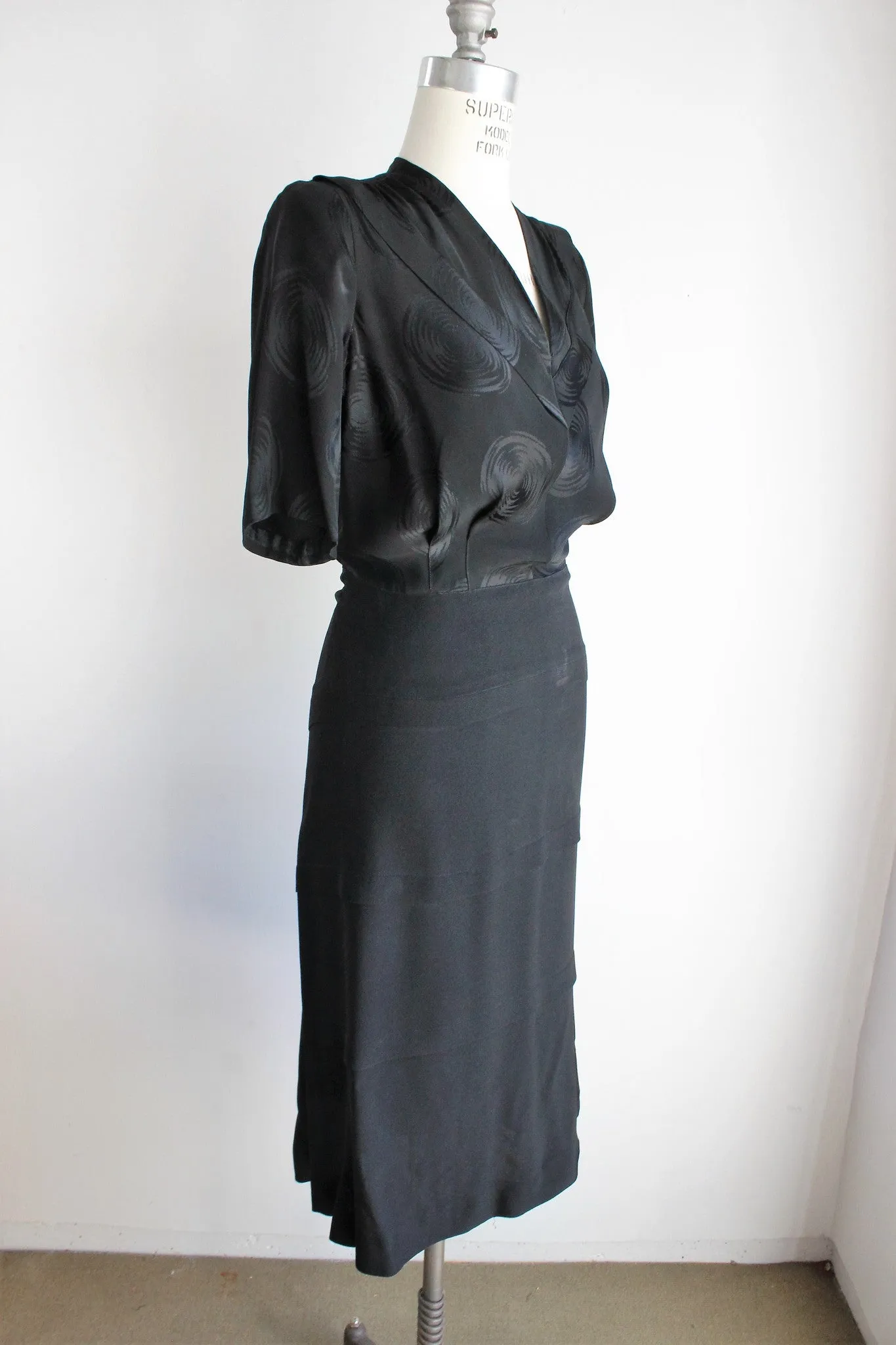 Vintage 1940s Black Rayon Dress With Shoulder Pads