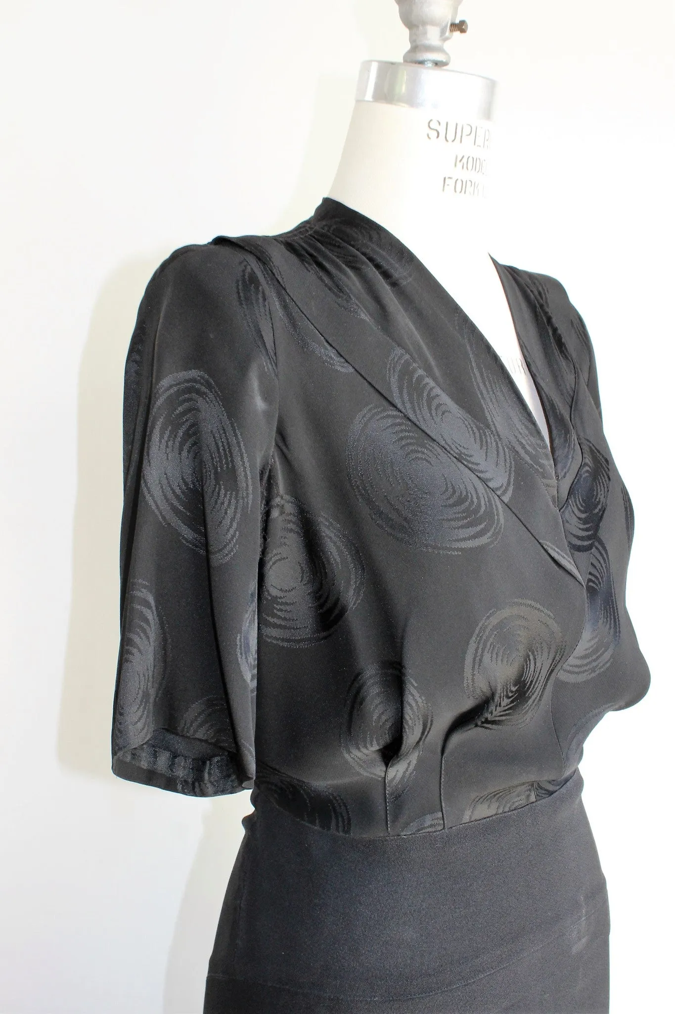 Vintage 1940s Black Rayon Dress With Shoulder Pads