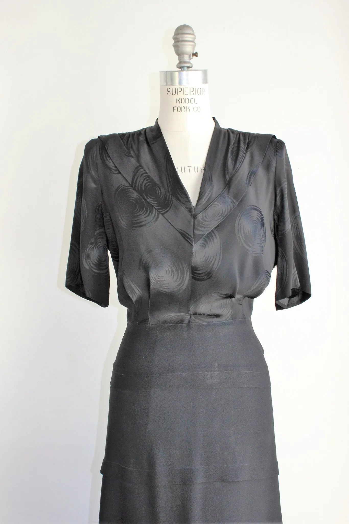 Vintage 1940s Black Rayon Dress With Shoulder Pads