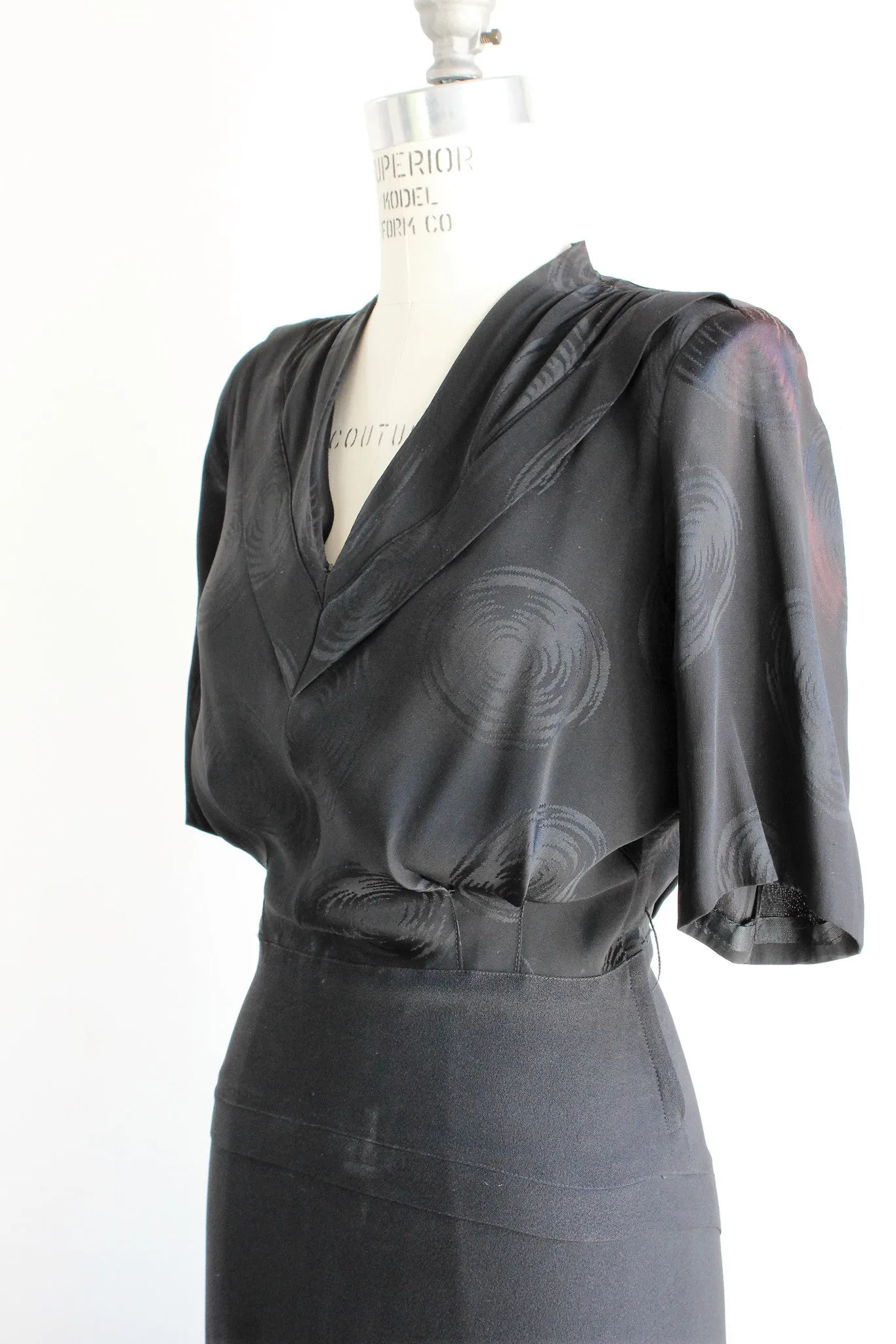 Vintage 1940s Black Rayon Dress With Shoulder Pads