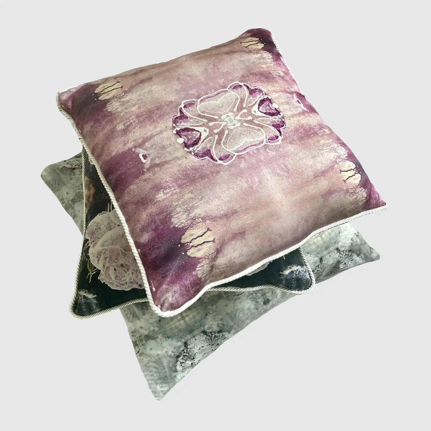 Violet Pink With Floral Pattern Silk Cushion