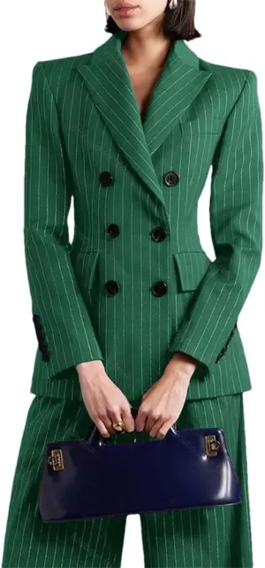 Women Two Piece Suit (Jacket Trousers) Slim Double Breasted Blazer Pants Set