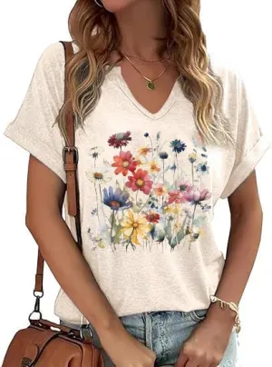 Women Vintage V Neck Shirts Rock and Roll Music Guitar Graphic T Shirt Country Music Tops Teacher Tee