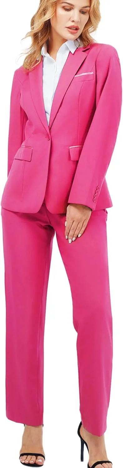 Women's 2 Piece Suit Notched Lapel One Button Slim Fit Business Office Work Tuxedo Blazer Pants Set