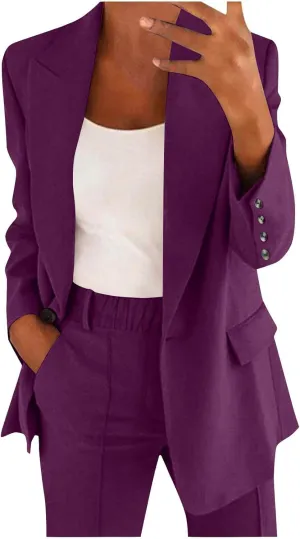 Womens 2 Piece Suit Set Plus Size Business Casual Blazer Wide Leg Pants Office Work Outfits Dressy Pant Suits