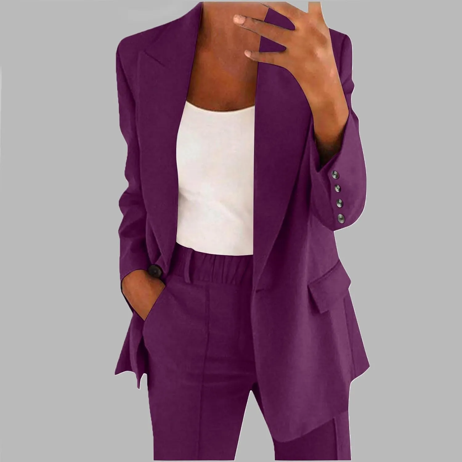 Womens 2 Piece Suit Set Plus Size Business Casual Blazer Wide Leg Pants Office Work Outfits Dressy Pant Suits